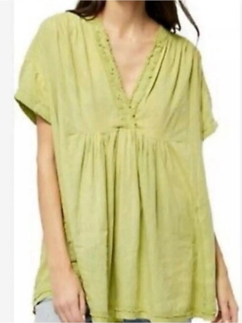 Free People V-Neck Peasant Tunic in Frosted Green